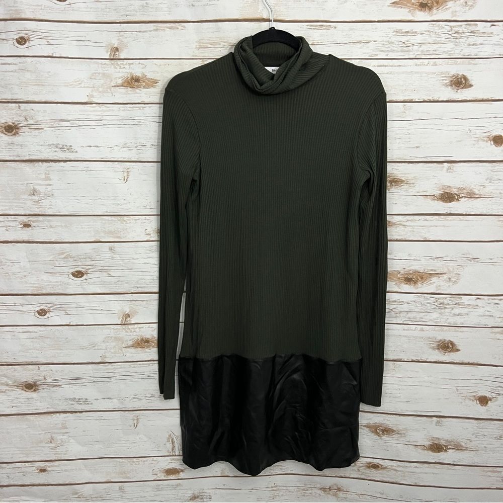 Bailey 44 Green Ribbed Faux Leather Turtleneck Shirt Dress